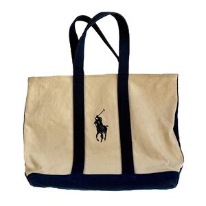 Polo by Ralph Lauren Tan and Navy Canvas Tote Bag
